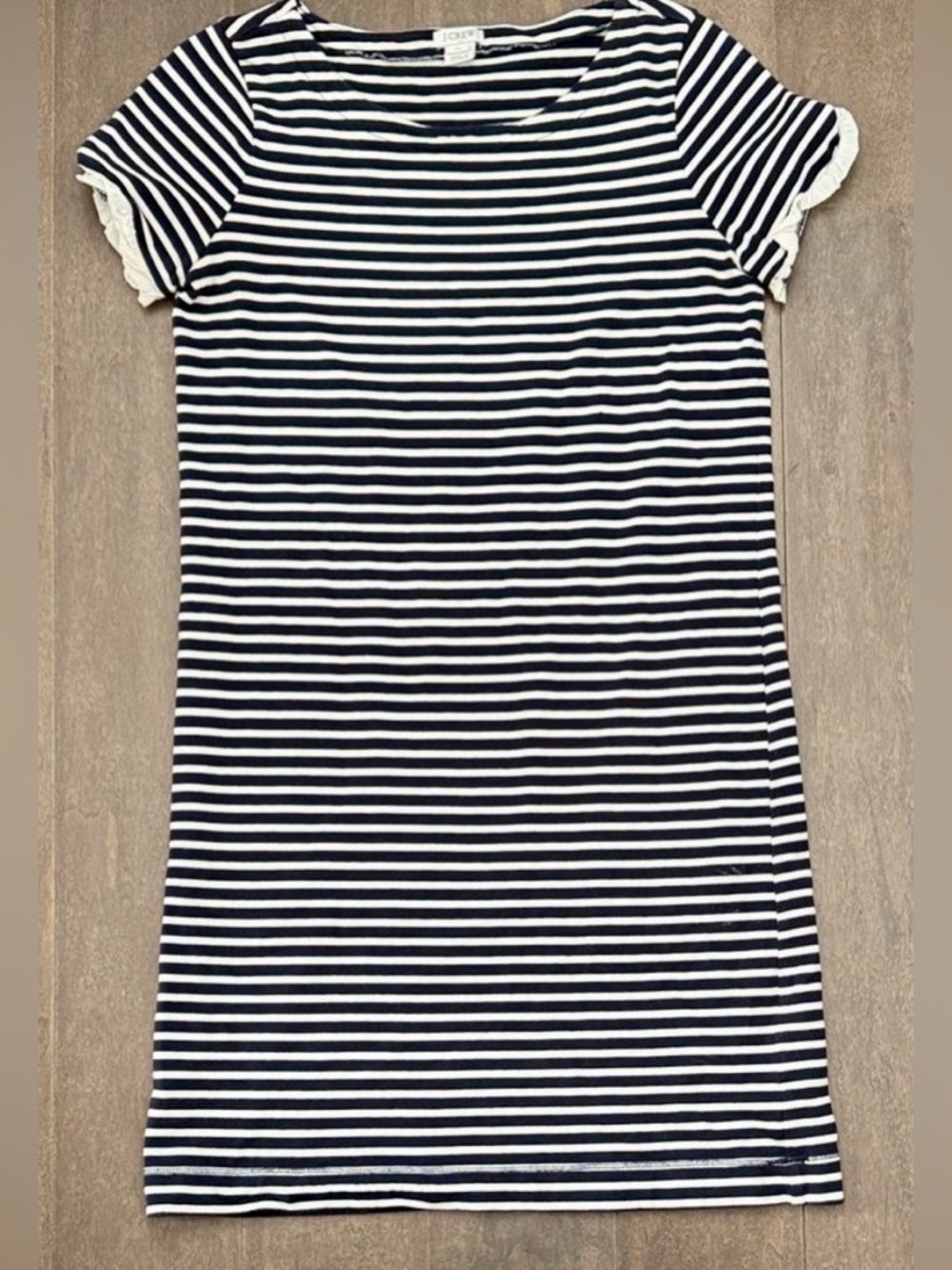 J.Crew Navy & White Striped Shift Dress – XS – Ruffle Sleeve Nautical Mini Dres